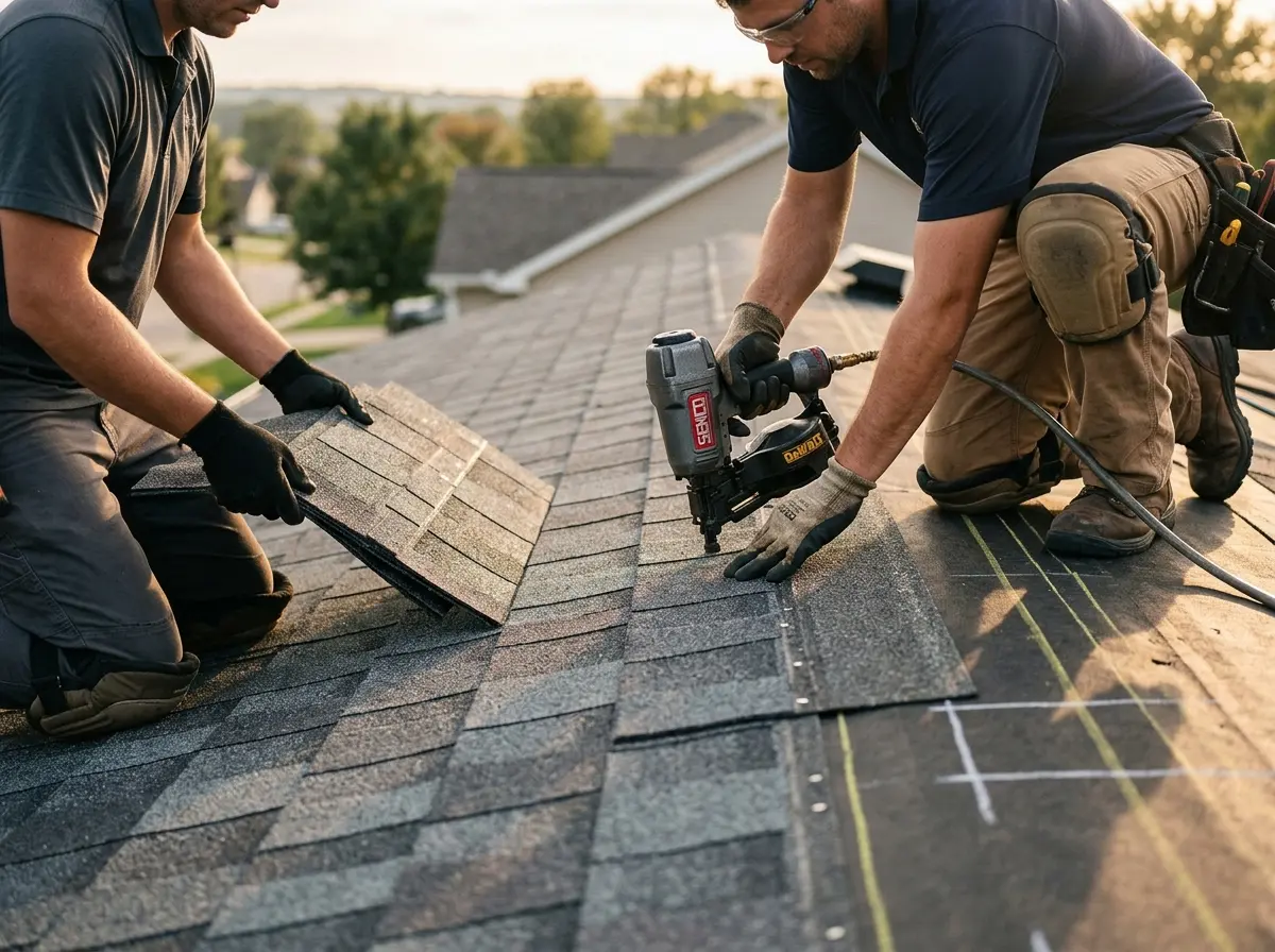 Professional roofer working on a residential roof in Prattville